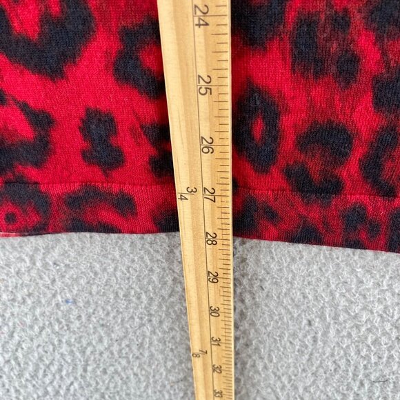 Talbots Womens 2X Plus Red Leopard Print Merino Wool Button Up Cardigan Stretch - Picture 9 of 10